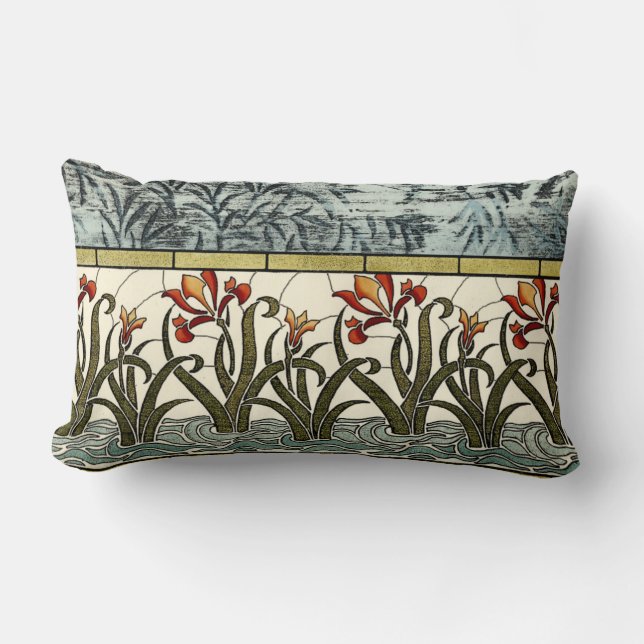 Coussin Rectangle Fleurs en verre tendu avec bordure en tan (Recto)