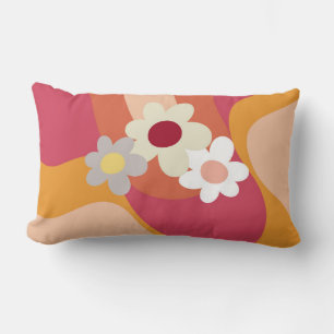 Coussin Rectangle Fleurs et vagues de style rétro