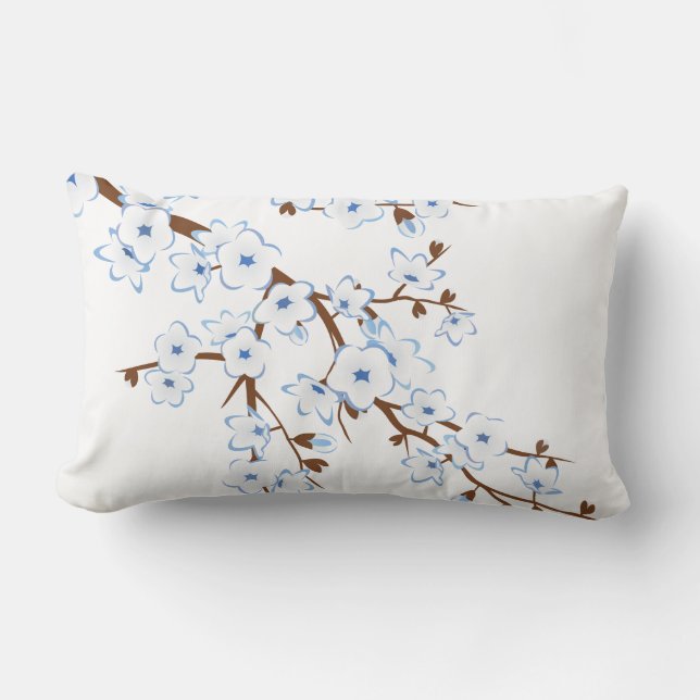 Coussin Rectangle Fleurs florales de cerisiers Bleu Blanc (Recto)
