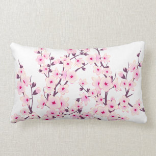 Coussin Rectangle Fleurs florales de cerisiers (Sakura) Blanc rose