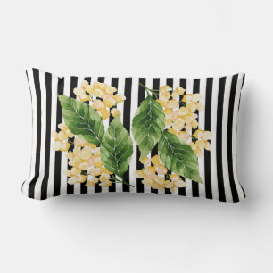 Coussin Rectangle Fleurs jaunes sur rayures noir et blanc