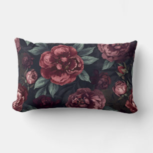 Coussin Rectangle Fleurs lunatiques motif aquarelle rouge foncé