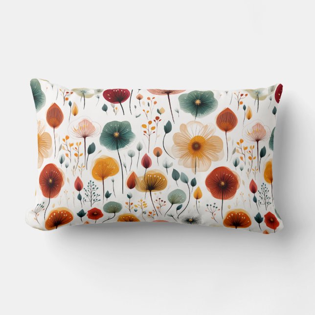 Coussin Rectangle Fleurs Minimalistes Rouge Vert Jaune Orange Violet (Recto)