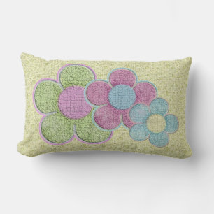 Coussin Rectangle Fleurs pastel texturées