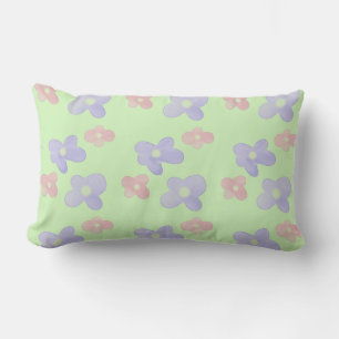 Coussin Rectangle Fleurs rose bleu sur vert pastel
