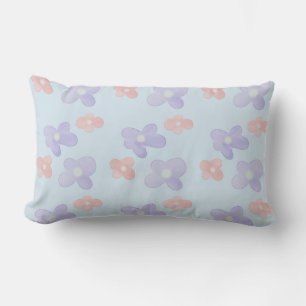 Coussin Rectangle Fleurs roses sur bleu pastel