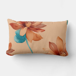 Coussin Rectangle Fleurs rouilles, turquoise et beige