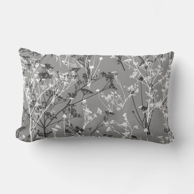 Coussin Rectangle Fleurs sauvages Abstraits modernes gris noir blanc (Recto)