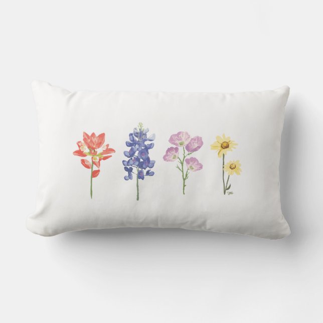 Coussin Rectangle Fleurs sauvages du Texas - Pinceau indien, Bluebon (Recto)