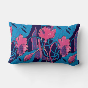 Coussin Rectangle Fleurs sauvages tropicales bleues roses modernes e