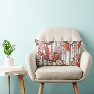 Coussin Rectangle Fleurs Vintages élégantes Antique Ticking Stripes