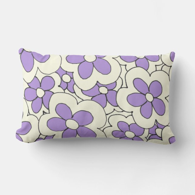 Coussin Rectangle Fleurs violettes sur crème (Recto)