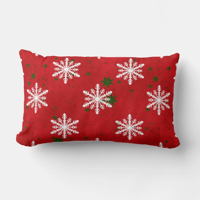Coussin Rectangle Flocon de neige de vacances d'hiver Rouge Vert Fon (Recto)