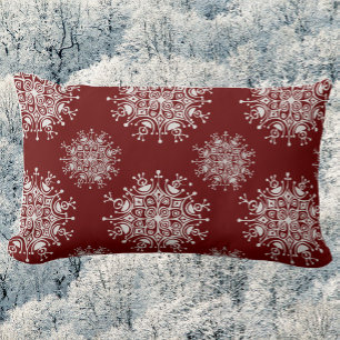 Coussin Rectangle Flocons de Noël Vintage Motif Blizzard Rouge