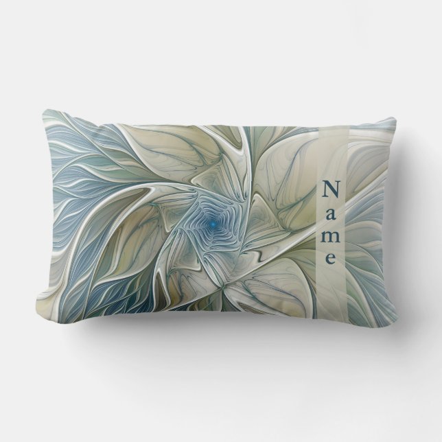 Coussin Rectangle Floral Dream Motif Art Abstrait Blue Khaki Nom (Recto)
