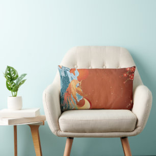Coussin Rectangle Floral japonais - Rust Orange Élégant tissu