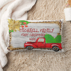 Coussin Rectangle Floral or Accent Rouge First Christmas Tree Truck