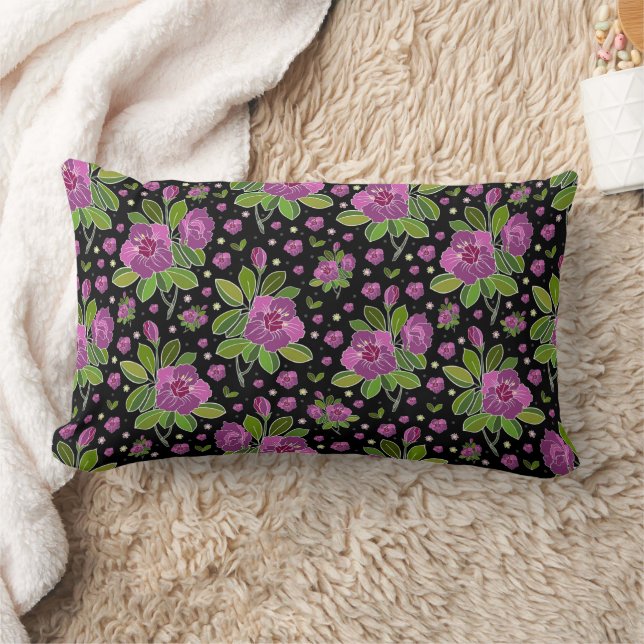 Coussin Rectangle Floral Pattern Lilac Pink Green Black (Couverture)
