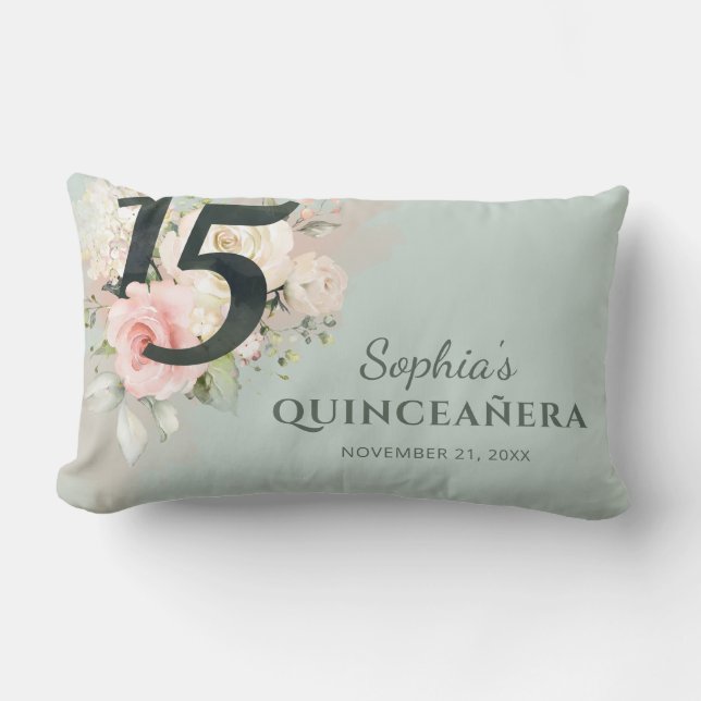Coussin Rectangle Floral Quinceanera 15e fête d'anniversaire (Recto)