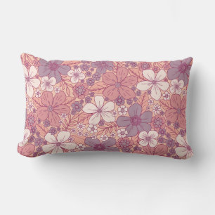 Coussin Rectangle Floral rose et violet pastel