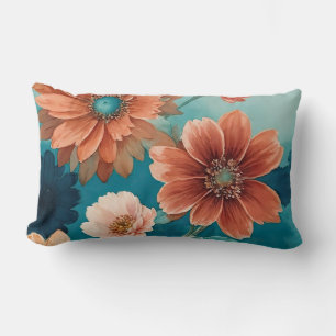 Coussin Rectangle Floral Rustique Bleu et Boho rouille