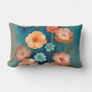 Coussin Rectangle Flore bleue, bronze et rouille