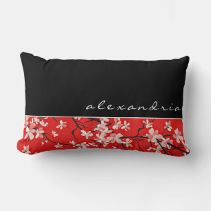 Coussin Rectangle Flore de fleurs de cerisiers rouges  Noir  Nom per