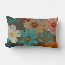 Coussin Rectangle Flore rouille, rose et turquoise