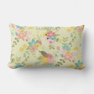Coussin Rectangle Flore vert rose jaune personnalisée