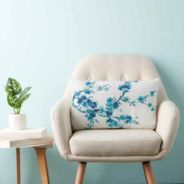 Coussin Rectangle Flores d'hiver bleues | Floral (Chaise)