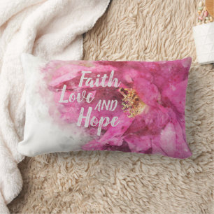 Coussin Rectangle Foi Amour & Espoir Floral Rose