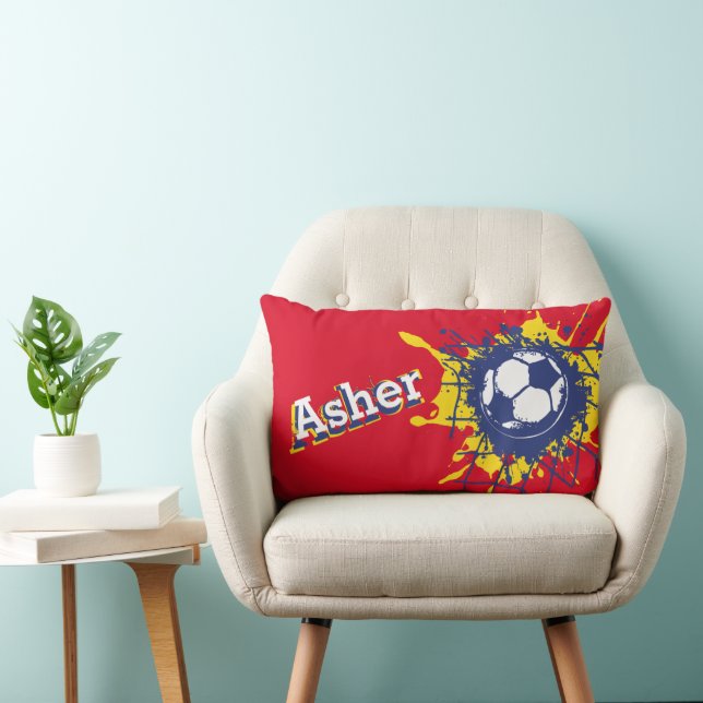 Coussin Rectangle Football football rouge splat garçons nom (Chaise)
