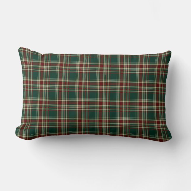 Coussin Rectangle Forest Green et Maroon Noël Plaid Motif (Recto)