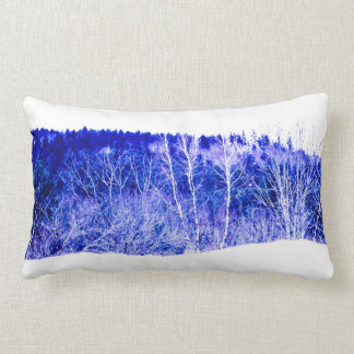 Coussin Rectangle forêt bleu nuit brillante dans la neige