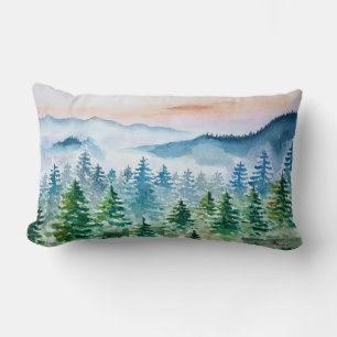 Coussin Rectangle Forêt d'aquarelles et montagnes