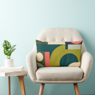 Coussin Rectangle Formes géométriques vibrantes en art jaune et noir