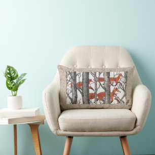 Coussin Rectangle Foxes de forêt Chute Tan Gris Designer Lumbar Cous
