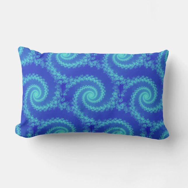 Coussin Rectangle Fractale Abstraite de la spirale bleue (Recto)