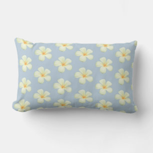 Coussin Rectangle Frangipani fleurs de Plumeria sur un bleu merveill