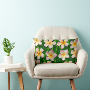 Coussin Rectangle Frangipani Plumeria Fleurs sur les Feuilles verts