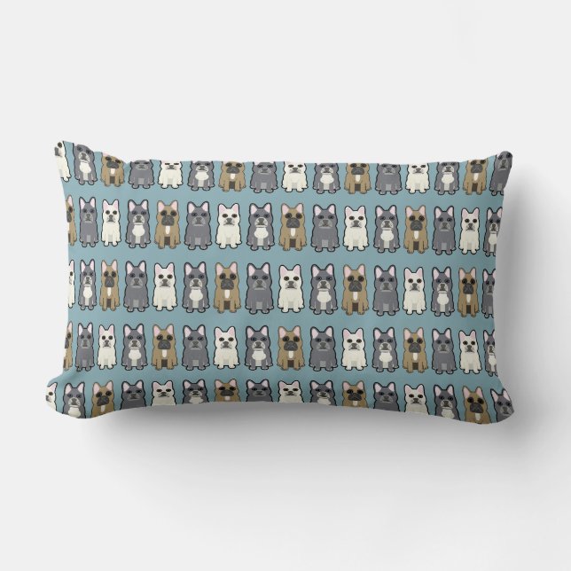 Coussin Rectangle Frenchie friends, Dusty blue (Recto)
