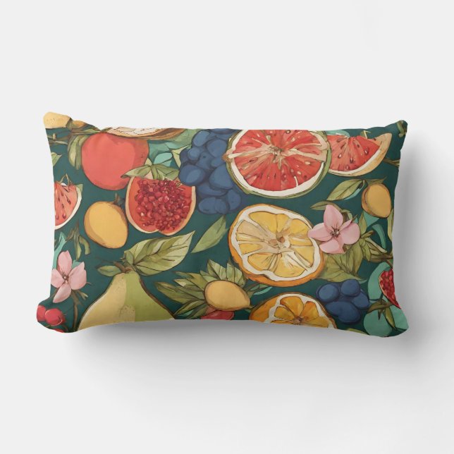 Coussin Rectangle Fruits d'agrumes, raisins et fleurs variés. Peintu (Recto)