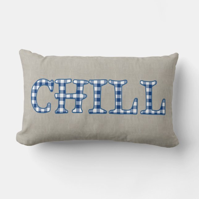 Coussin Rectangle Fun Blue Check Faux Applique Text Design Chill (Recto)