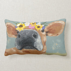Coussin Rectangle Fun de ferme - Vache avec couronne de fleurs