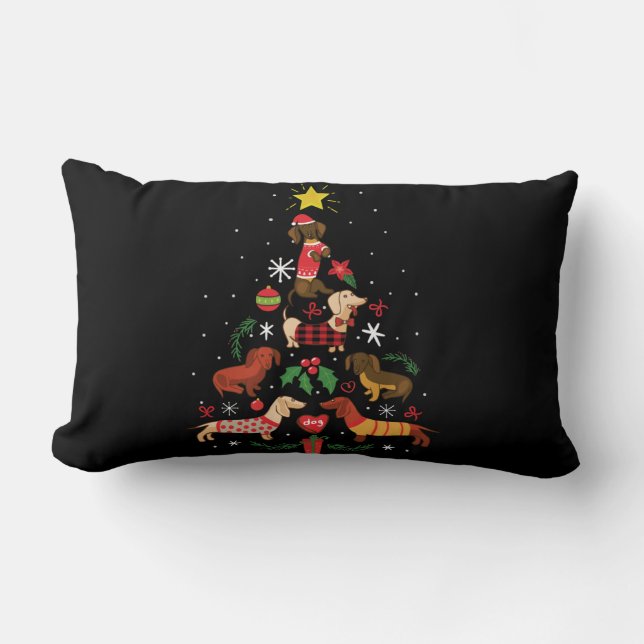 Coussin Rectangle Funny Dachshund Christmas Tree (Recto)