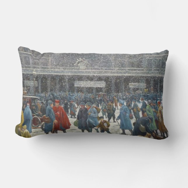 Coussin Rectangle Gare sous la neige (Paris, France) (Recto)