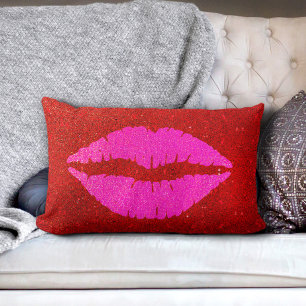 Coussin Rectangle Géant brillant rose lèvres rouge parties scintilla