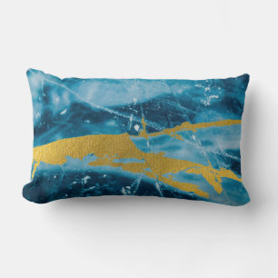 Coussin Rectangle Géode Agate Gemstone Blue et Gold