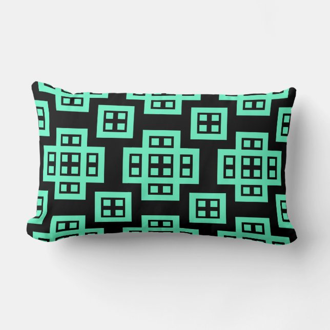 Coussin Rectangle Géométrique 030614 - Turquoise sur noir (Recto)