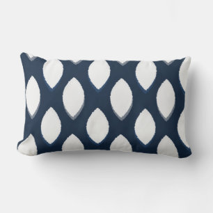 Coussin Rectangle Géométrique Ikat Ogee Marine Motif Blanc
